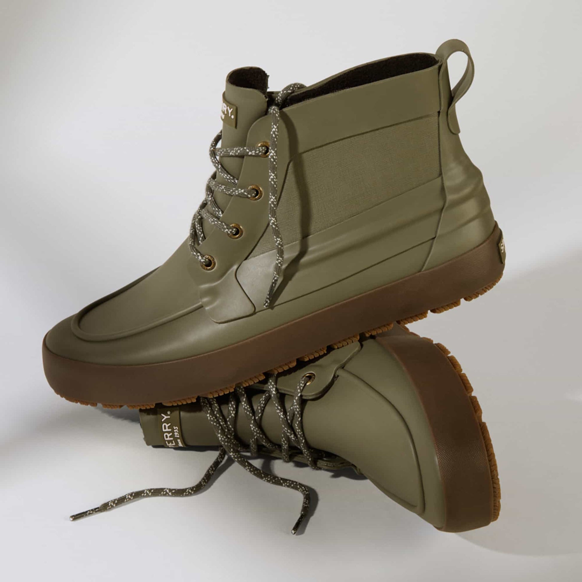 Sleek Lace Up Boot Olive Sperry